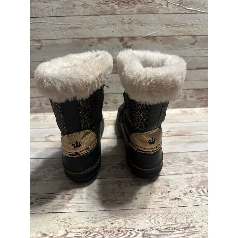 Juicy Couture Glitter Escalon Snow Boots Girls Size 3 Black Gold Blingy Sherpa - Picture 2 of 9